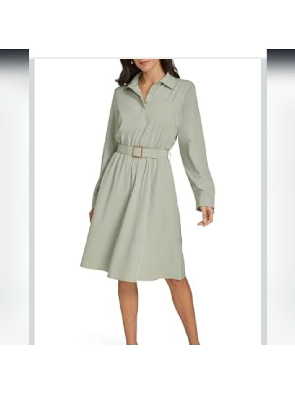 Calvin Klein Women’s Casual Everyday Long Sleeve Aline Dress Sage Women's SZ 6